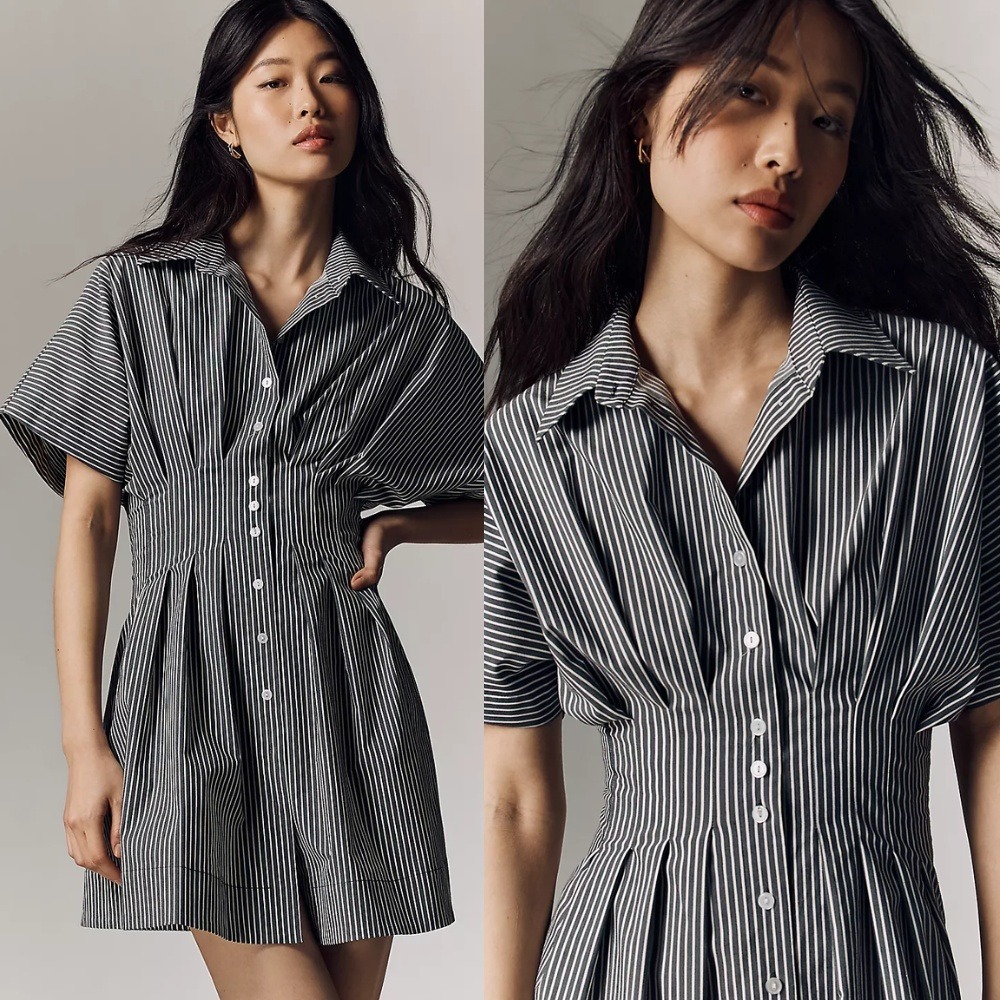 NWT Anthropologie Exquise The Tobie Shirtdress XL Charcoal Black Stripe Mini